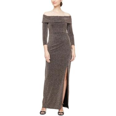 Imagem de Alex Evenings Vestido feminino longo tomara que caia com ombros de fora, Preto Cobre Metálico Plus, 25 Plus Size