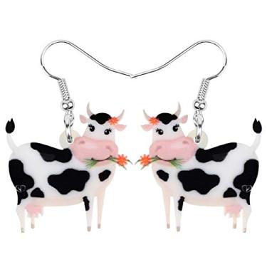 Imagem de Bonsny Brincos de vaca com pingente de gota de acrílico para presente de animais de fazenda, joias modernas para mulheres e crianças, Acrílico, Sem pedra preciosa