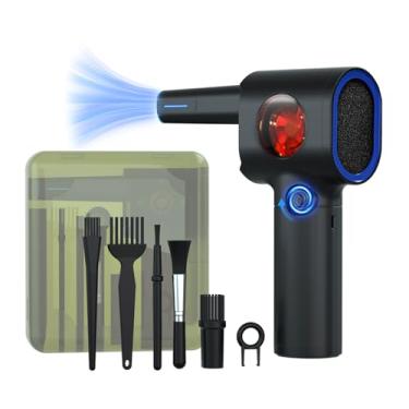 Imagem de ATEngeus espanador de ar comprimido, espanador de ar elétrico de velocidade contínua com estojo de armazenamento, espanador de ar sem fio com led substitui ar enlatado, 6 acessórios soprador