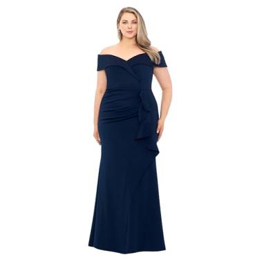 Imagem de Xscape Vestido longo feminino plus size tomara que caia com decote em coração e babados, Meia-noite, 54