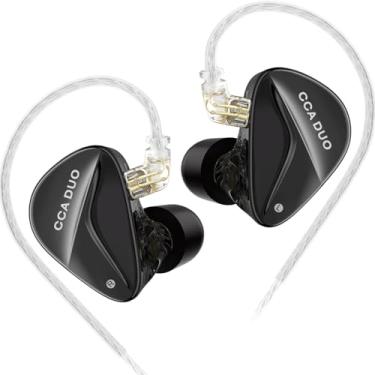 Imagem de CCA Fones de ouvido Duo IEM com drivers dinâmicos duplos no fone de ouvido com fio, som estéreo HiFi impresso em 3D cavidade de metal com espuma de memória, fones de ouvido com cabo destacável (sem microfone)