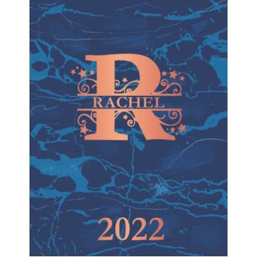 Imagem de Rachel: 2022. Personalized Name Weekly Planner Diary 2022. Monogram Letter R Notebook Planner. Blue Marble & Rose Gold Cover. Datebook Calendar Schedule