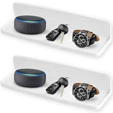 Imagem de Prateleiras pequenas para parede em prateleiras flutuantes para quarto, cozinha, prateleiras de cabeceira de banheiro para exibir alto-falantes, moldura de foto, relógio, chaves, cosméticos - sem danos - plástico branco, 2pcs/Set, Small