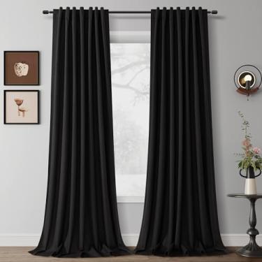 Imagem de Hokibero Cortinas blackout pretas de linho, isolamento térmico, à prova de som, escurecimento de quarto, 2 painéis, para sala de estar, quarto, berçário, casa de fazenda, com bolso para varão, aba