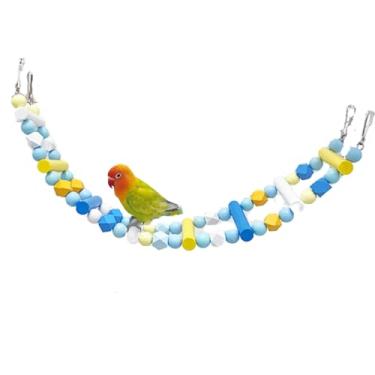 Imagem de Escada de escalada de madeira, contas de madeira coloridas, escada de escalada, periquito, brinquedo de pássaro com gancho para pendurar (azul, 8 degraus)