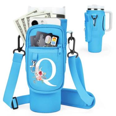 Imagem de Suporte inicial para garrafa de água com alça para copo Stanley de 1,18 ml/copo simples moderno de 1,134 g, bolsa de transporte de garrafa de água com alça, bolso de telefone personalizado A-Z para