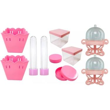 Imagem de Kit Tubetes Cachepôs Mini Boleira Latinhas Caixa Acrílica Tampa Presente Coloridas Lembrancinhas Natal Aniverário Mimos Luxo (Rosa bebe)