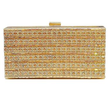 Imagem de VIFE Bolsa clutch de strass brilhante para noivas com fecho de metal com glitter, bolsa formal de festa e casamento para noite para mulheres, Dourado