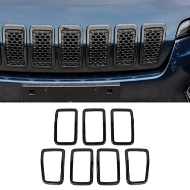 Imagem de JeCar para inserções de churrasqueira Jeep Cherokee, inserções de grade frontal para Jeep Cherokee 2019-2020 (grão de fibra de carbono)