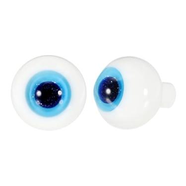 Imagem de YOKIVE 1 par de globos oculares de 14 mm para artesanato, olhos redondos realistas de vidro, feitos à mão, para boneca, festa de Halloween, máscara de terror e decorações DIY (azul glitter interior)