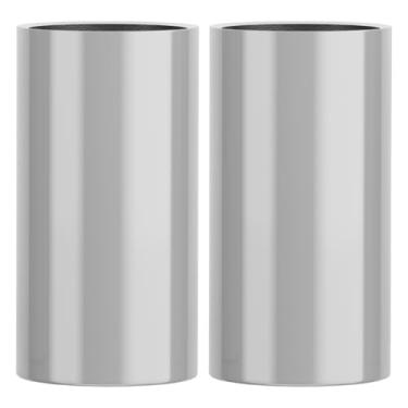 Imagem de 2 Vasos Fibra De Vidro Milão M Tipo Vietnamita Cilindro 70cm Cores (Prata)