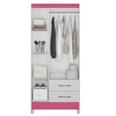 Imagem de Guarda-Roupa Solteiro 3 Portas 2 Gavetas E Pés Lima Branco/Rosa