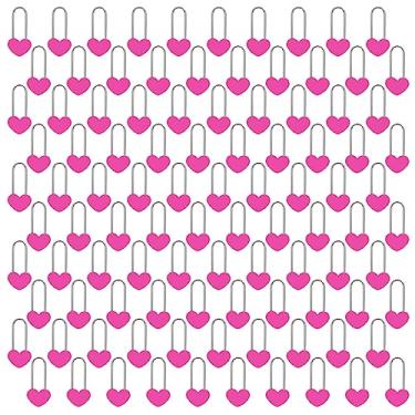 Imagem de VeYocilk 100 peças, cadeado de coração de 8,89 cm e 50 mm, cadeado de coração único rosa vermelho para casamentos, dia dos namorados, aniversário, viagem (sem chave)
