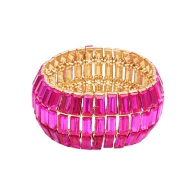 Imagem de Enrwin Pulseira elástica larga para noivas e madrinhas de casamento para noivas e damas de honra, Large, Liga, Banhado a ouro