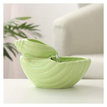 Imagem de Fonte de mesa de cerâmica criativa fonte de mesa decoração cachoeira com design de modelagem de concha portátil mesa decorativa meditação cachoeira para escritório sala de estar fonte interna (verde)