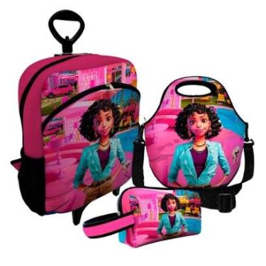 Imagem de Kit Escolar Mochila de Rodinha + Lancheira + Necessaire Plus – ISOPRENE – Menina Morena Glamour-Unissex