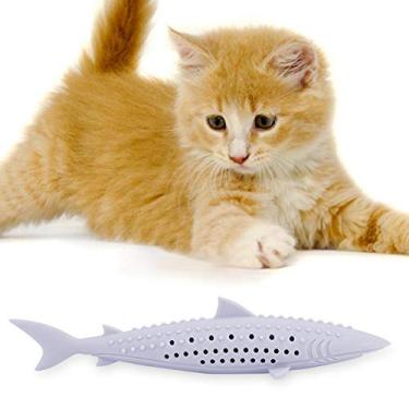Imagem de TOPINCN Brinquedo interativo em forma de peixe de gato brinquedo de mastigar de silicone para animais de estimação, gato, catnip molar, simulação de limpeza de dentes em forma de peixe, brinquedo interativo (rox