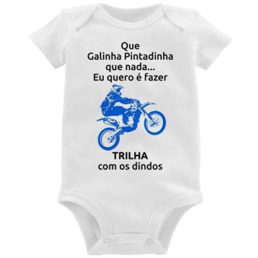 Imagem de Body Bebê Trilha com os dindos (moto azul) - Foca na Moda, Branco, M