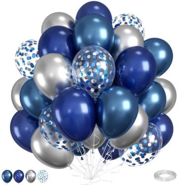 Imagem de Balões Metalizados Azul Marinho e Prata - 12 Polegadas - Festa, Casame