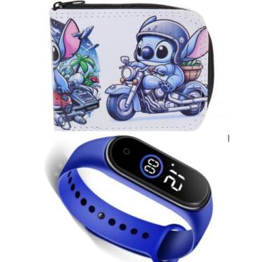 Imagem de Carteira menino Stich e relógio digital a prova d agua infantil mascul