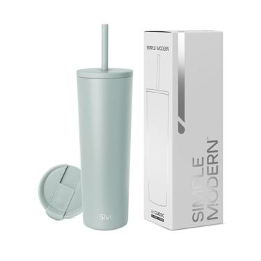 Imagem de Simple Modern Copo isolado com tampa e canudo | Copo de café gelado reutilizável garrafa de água de aço inoxidável caneca de viagem | Presentes para mulheres homens para ela | Coleção clássica | 800