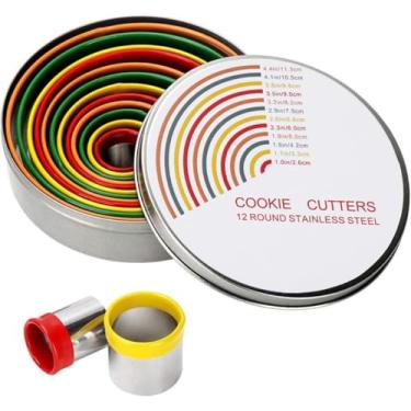 Imagem de YAOYAOLING Conjunto de 12 peças de cortador de biscoito redondo, círculo graduado para pastelaria, moldes de anel de cortador de rosca de aço inoxidável (colorido)