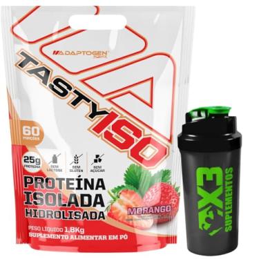 Imagem de Tasty Iso Sabor Morango 1.8Kg - Adaptogen + Coqueteleira 600ml - X3 Suplementos