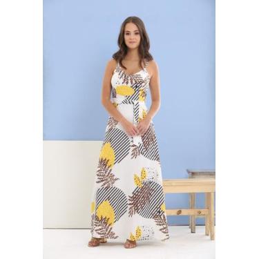 Imagem de Vestido Feminino com Estampa de Folha com Alça e Faixa na Cintura Desi