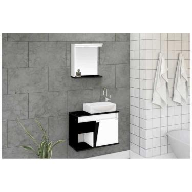 Imagem de Kit Armario Banheiro Suspenso Sicilia  67cm Preto - Rorato