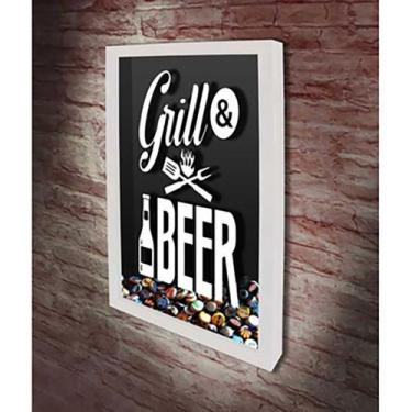 Imagem de Quadro Porta Tampinhas Grill & Beer - Quadro Novo, Branco, 37x52