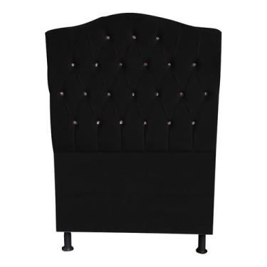 Imagem de Cabeceira De Cama Box Princesa Solteiro 90 cm Botão Strass Suede Preto
