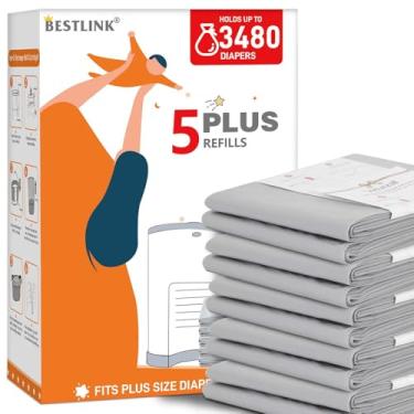 Imagem de Pacote com 5 refis compatíveis com baldes de fraldas DEKOR PLUS | Sacos de recarga de 20% de comprimento extra para 3480 fraldas | Melhor controle de odor com perfume de bebê