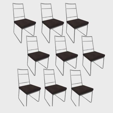 Imagem de Kit 09 Cadeiras Sala de Jantar Escritório Office Stark Industrial Ferro Prata Corino Marrom - Ahz Móveis