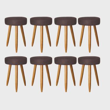 Imagem de Kit 08 Banqueta Alta Julia 50cm Bar Cozinha Balcão Bistrô Pé Palito Caramelo Tecido Sintético Marrom - Ahz Móveis