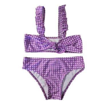 Imagem de Biquini Infantil com Babado Lilás Xadrez 4 Anos - Basic +