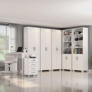 Imagem de Conjunto para Escritório 7 Peças com Escrivaninha Gávea 1 Gaveteiro 4 Gavetas e 5 Armários