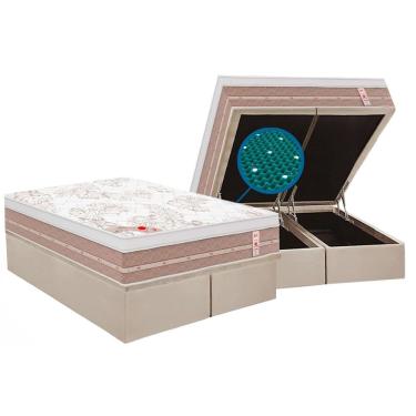 Imagem de Cama Box Baú Queen: Colchão Magnético Castor Niponpedic + Base crc Courano Bege (158x198)