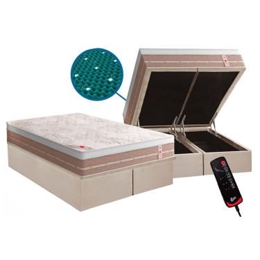 Imagem de Cama Box Baú Queen: Colchão Espuma Castor Vibro Massagem Magnético Premium + Base crc Courano Clean(158x198)