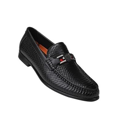 Imagem de Sapato social masculino preto, mocassim com estampa de crocodilo premium com fivela de metal, Preto, 10