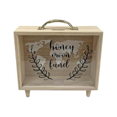 Imagem de Caixa de fundo de lua de mel para casamento, cofrinho de fundo de lua de mel, caixa de economia de dinheiro de sombra de madeira para dinheiro e C-oins, caixa de economia de férias de lua de mel com