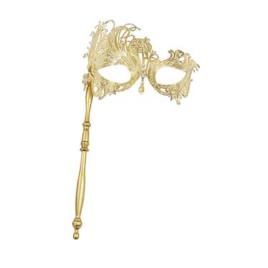 Imagem de Colaxi Máscara de máscaras com stick metal elegante máscara de festa acessório de fantasia para baile de fantasia show de decoração performance, Ouro