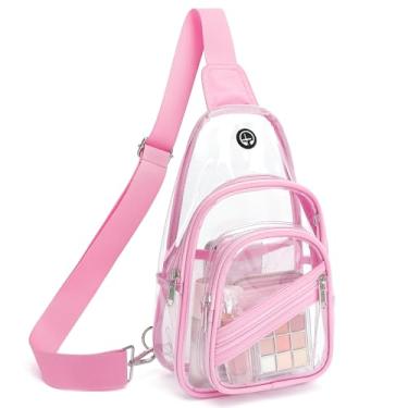 Imagem de ASKSKY Bolsa transparente para eventos de estádio, bolsa feminina transparente à prova d'água de PVC transversal pochete para concertos, rosa, One Size