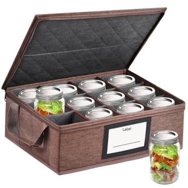 Imagem de Geliwosy Recipientes De Armazenamento Para Potes Vidro 16 Oz - Organizador Caixas Conserva Resistentes, Bolsa Dobrável Com Alças E Divisórias, Comporta 12 Pints, Suprimentos Conservas Domésticas (Pi