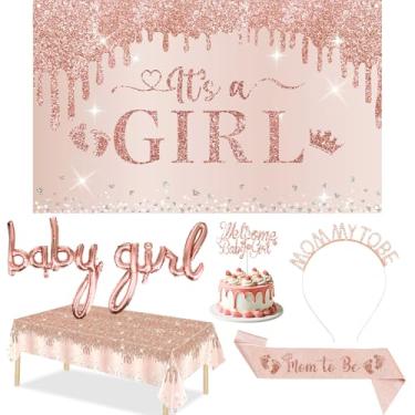 Imagem de Peconal Decorações Para Chá De Bebê Meninas, Rosa, Dourado, Faixa It Is A Girl, Cenário, Balão Bebê, Toalha Mesa, E Coroa Futura Mamãe, Topo Bolo Boas-Vindas Suprimentos Festa