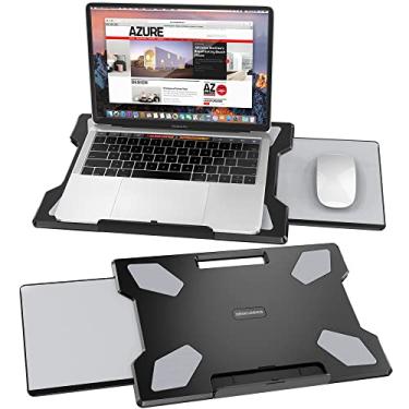 Imagem de DeskLogics Mesa de colo para laptop para cama e sofá, almofada de colo portátil com mouse pad retrátil esquerdo/direito, bandeja de colo estável e confortável para sofá, viagens, escrita e escritório