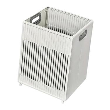 Imagem de IEUDNS Cesta de lavanderia com alças Organização Organizador de brinquedos modernos Dirty Roupas Basket Basking Roundry Turme para viagens de dormitório, Cinzento/Branco