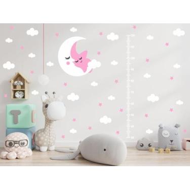 Imagem de adesivo de parede lua estrelas e régua de crescimento - Adesivos Kigru