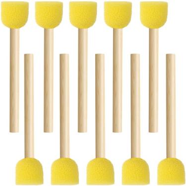 Imagem de Pndeyo 10 pincéis redondos de esponja para pintura, pincéis de espuma com cabo de madeira, ferramenta de coloração de pincel de tinta de esponja para artes e artesanato DIY - amarelo
