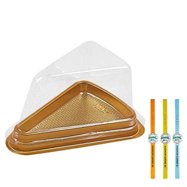 Imagem de Conjunto de 50 recipientes para bolo de cheesecake, porta-retentor de fatias, caixa transparente de bolos de plástico, Dourado