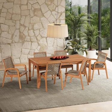 Imagem de Conjunto Corda 6 Cadeira 1 Mesa 180cm - Varanda Coberta/Área Gourmet Traço Stain Jatobá/Corda Rami